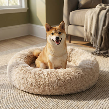Calming Dog Bed & Cat Bed | Oval Pet Bed with Memory Foam - Serena/Tan