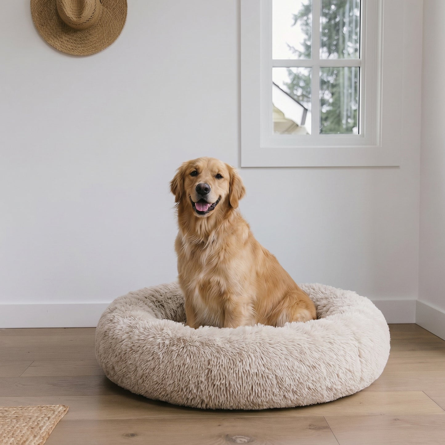 Calming Dog Bed & Cat Bed | Oval Pet Bed with Memory Foam - Serena/Tan
