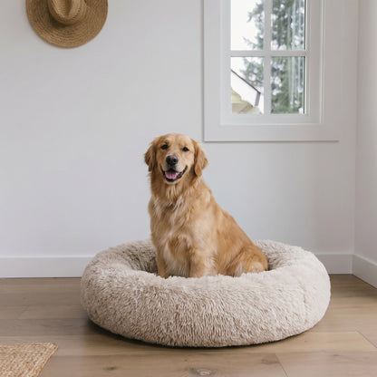 Calming Dog Bed & Cat Bed | Oval Pet Bed with Memory Foam - Serena/Tan