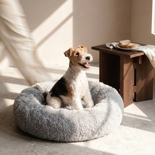 Calming Dog Bed & Cat Bed | Oval Pet Bed with Memory Foam - Serena/Grey