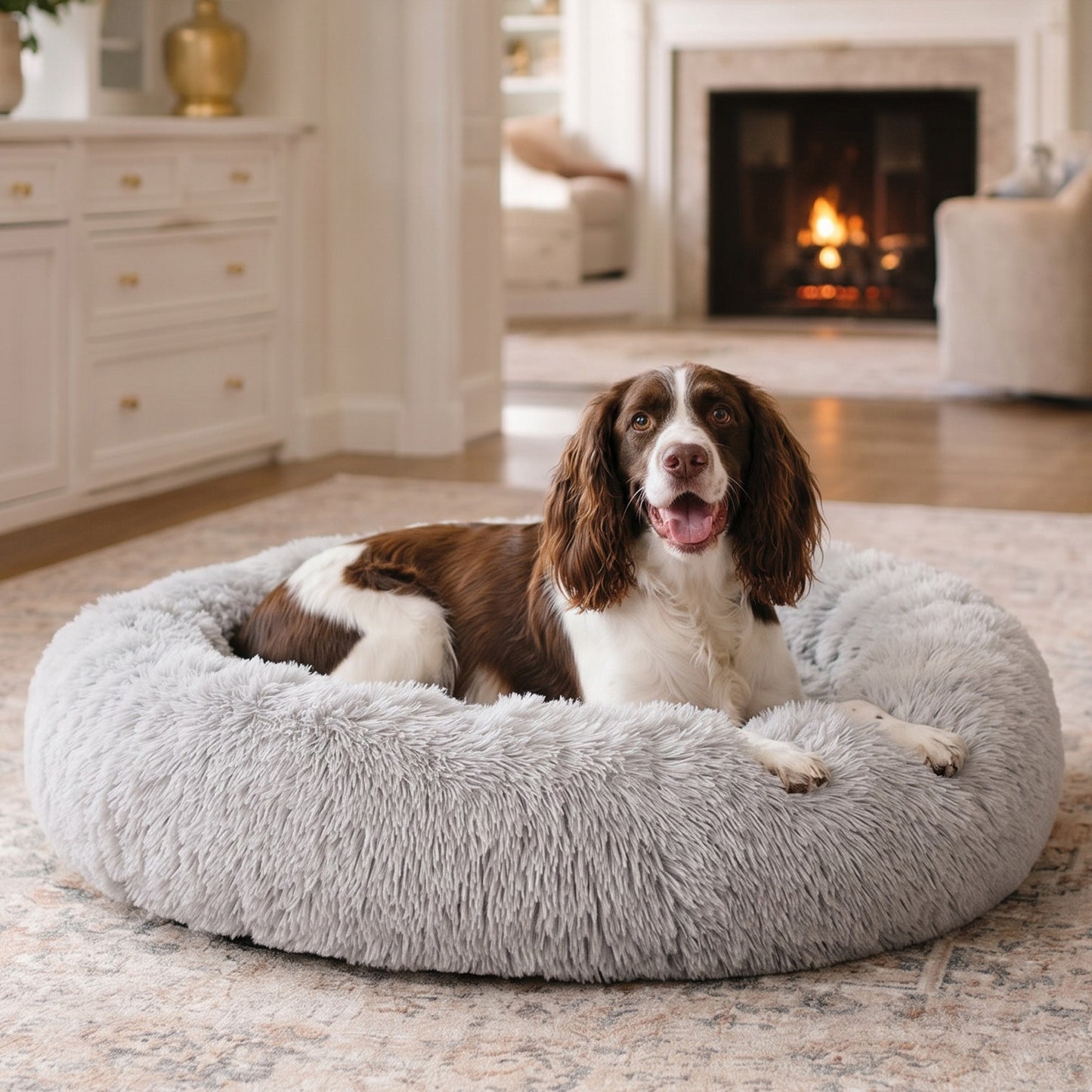 Calming Dog Bed & Cat Bed | Oval Pet Bed with Memory Foam - Serena/Grey