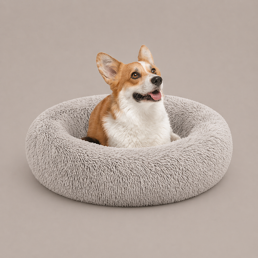 Calming Dog Bed & Cat Bed | Oval Pet Bed with Memory Foam - Serena/Grey