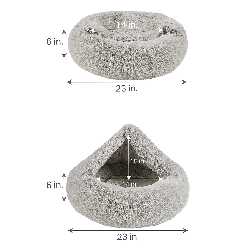 Donut Dog Bed with Hooded Blanket - Luna/Grey