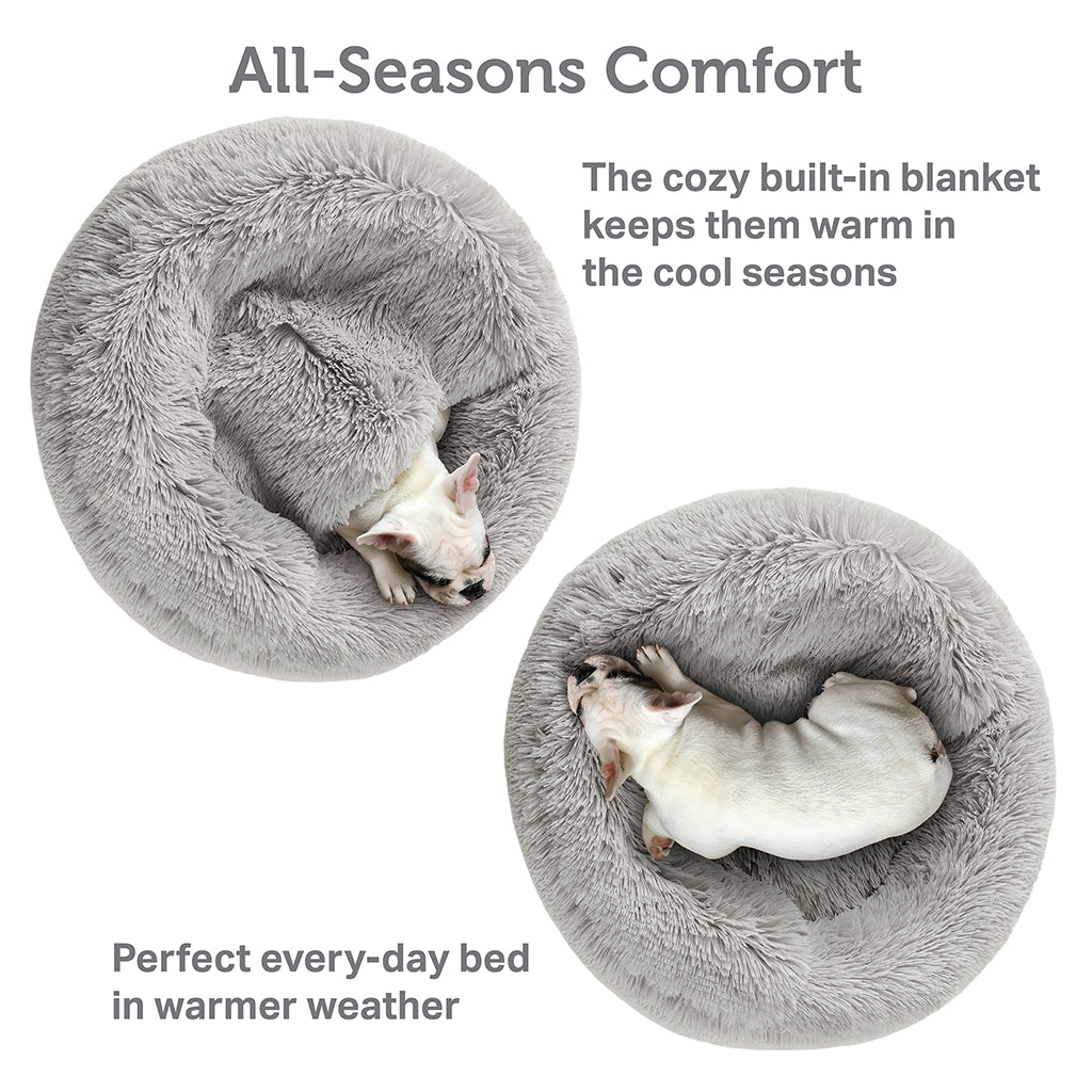 Donut Dog Bed with Hooded Blanket - Luna/Grey